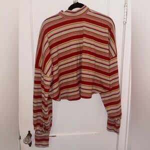 Free People Red and Cream Striped Turtleneck